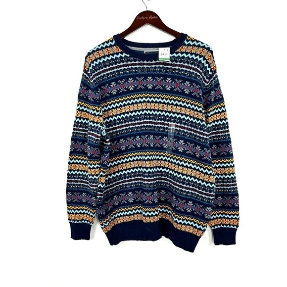 New Club Room Men Sz L Blue Striped Long Sleeve Crew Neck Classic Fit Sweater T3 - Picture 2 of 12